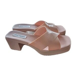 Steve Madden Harlin Pink Jelly Slide Sandals Block Heel Square Toe Women's 9